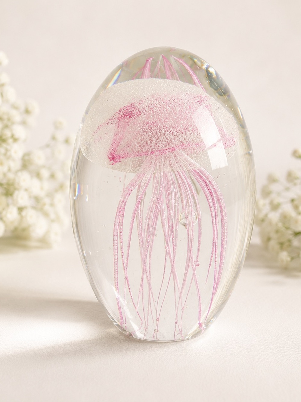 Italian Satava Art Murano Hand-Blown Glass Jellyfish Paperweight Jellyfish